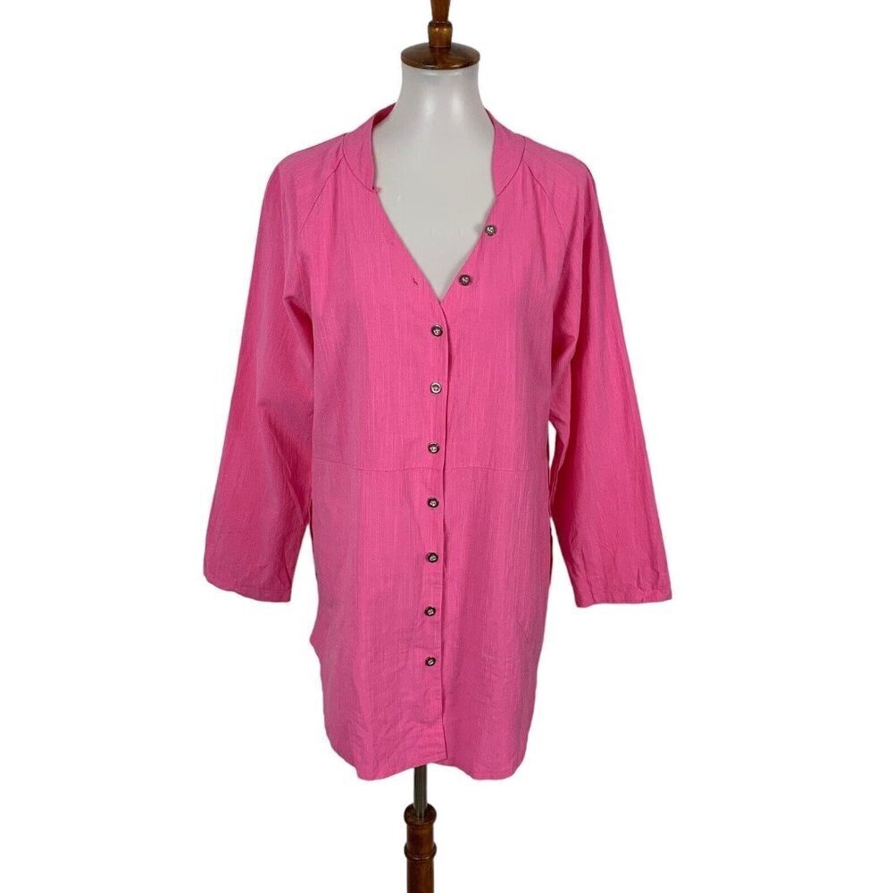 Hibluco Women’s Button Down Top Large Pink Long Sleeve‎